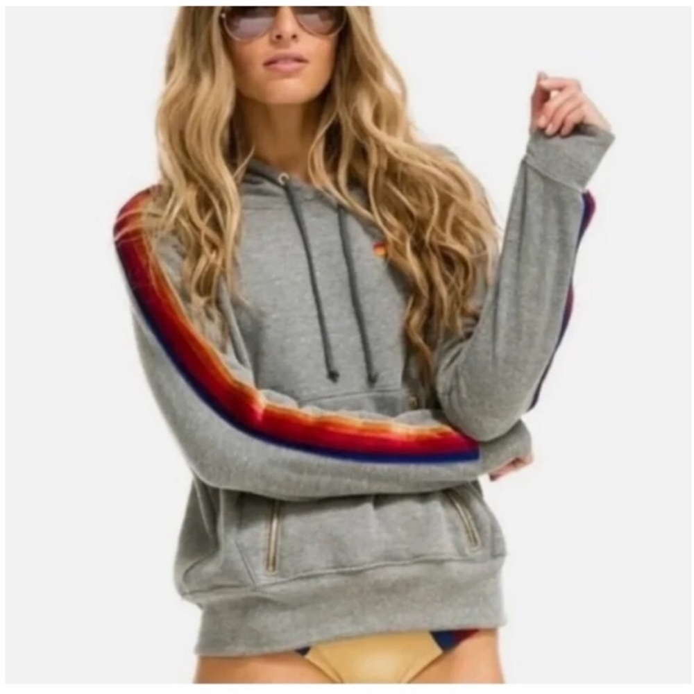 Sold out Rare Aviator Nation velvet stripe gray hoodie size M.